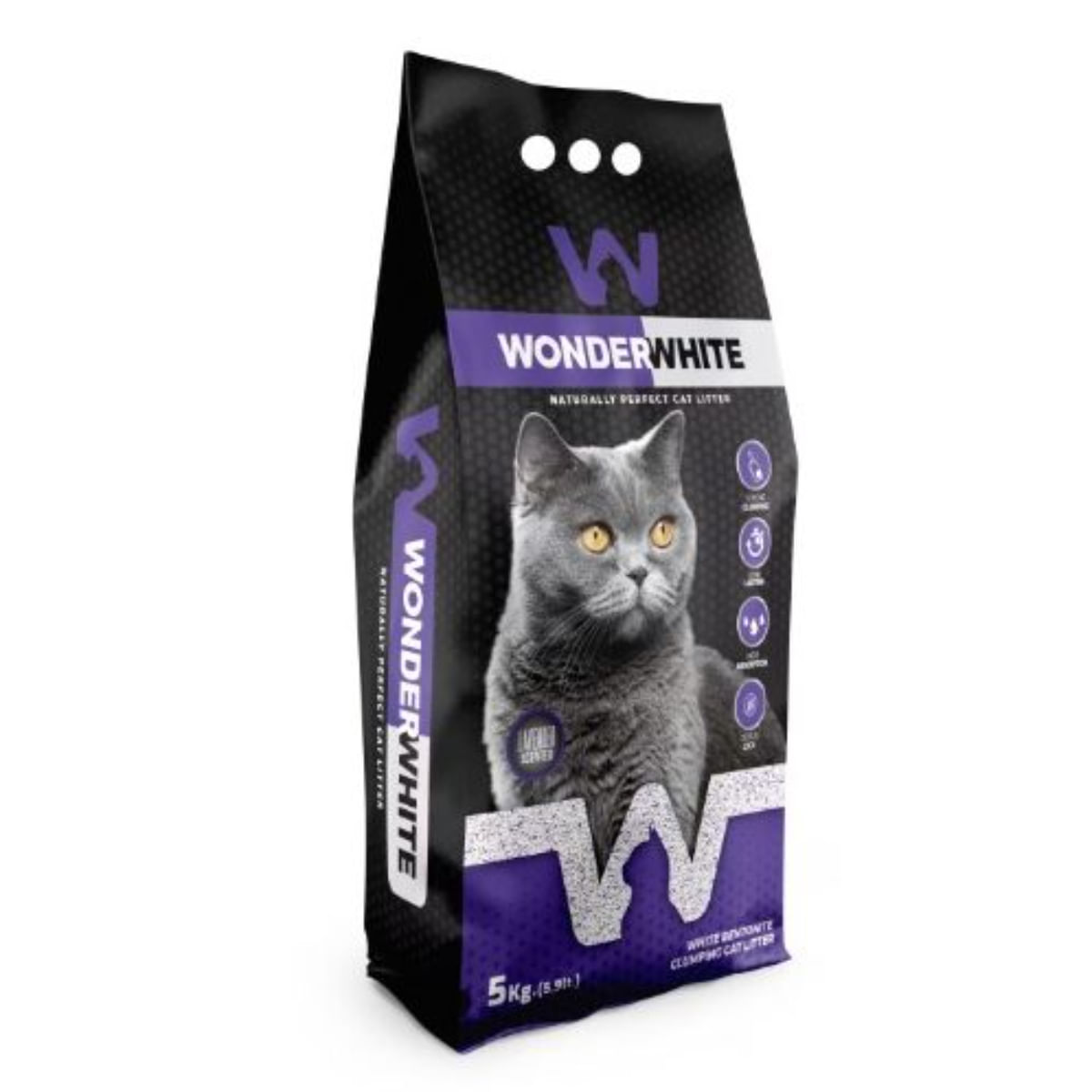 WONDERWHITE, Lavanda, așternut igienic pisici, granule, bentonită, aglomerant, neutralizare mirosuri, 5kg - poza 1