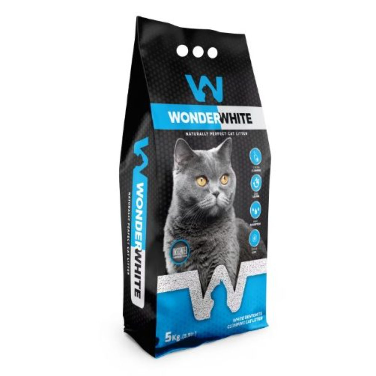 WONDERWHITE, neparfumat, așternut igienic pisici, granule, bentonită, aglomerant, neutralizare mirosuri, fără praf, 5kg - poza 1