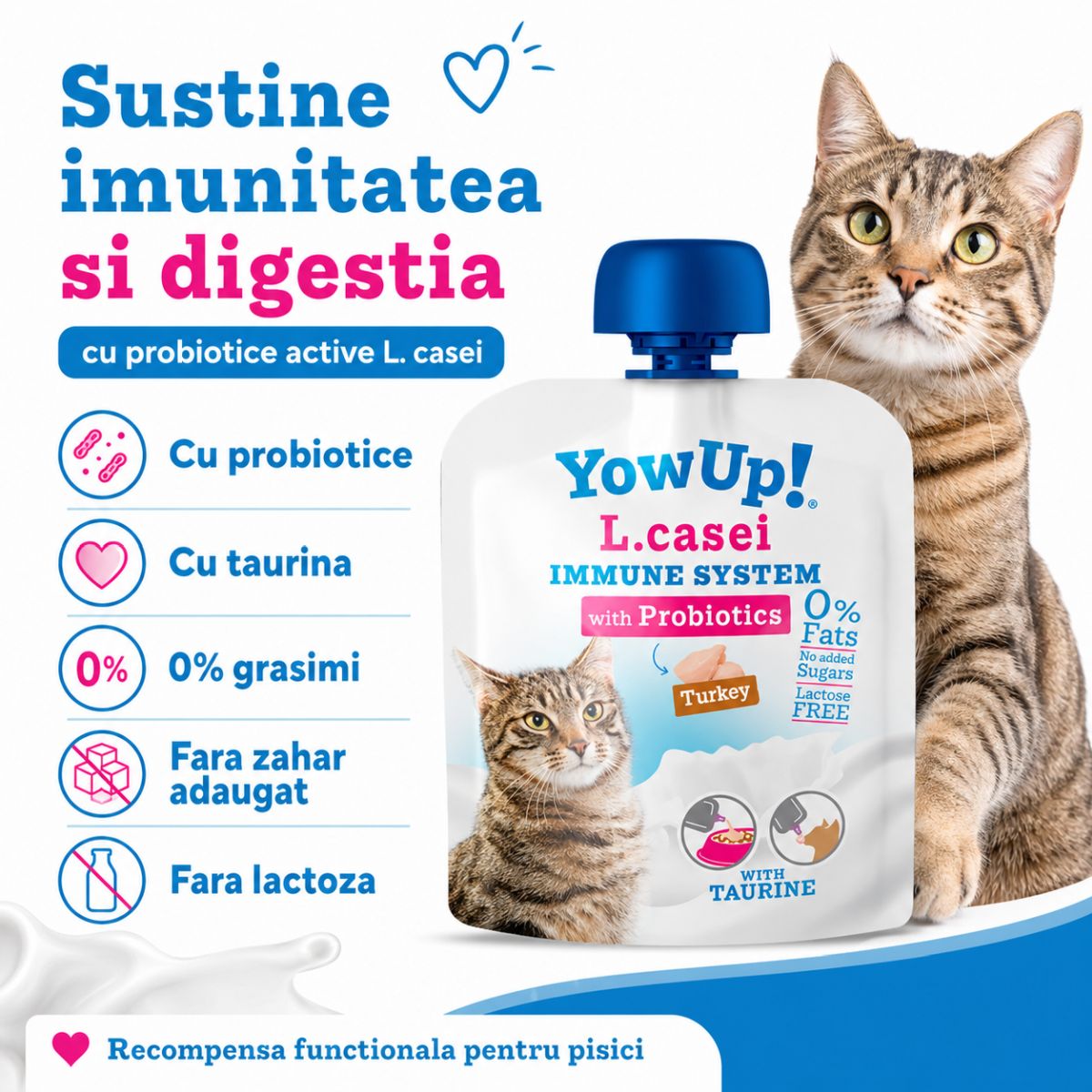 YOWUP! L Casei, Curcan, recompense funcționale pisici, sistem imunitar, sistem digestiv, (topping), 85g - poza 3