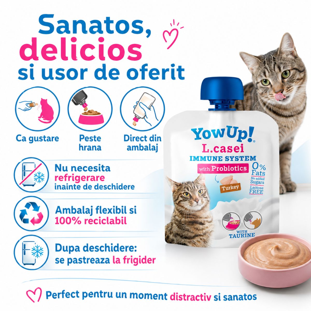 YOWUP! L Casei, Curcan, recompense funcționale pisici, sistem imunitar, sistem digestiv, (topping), 85g - poza 5