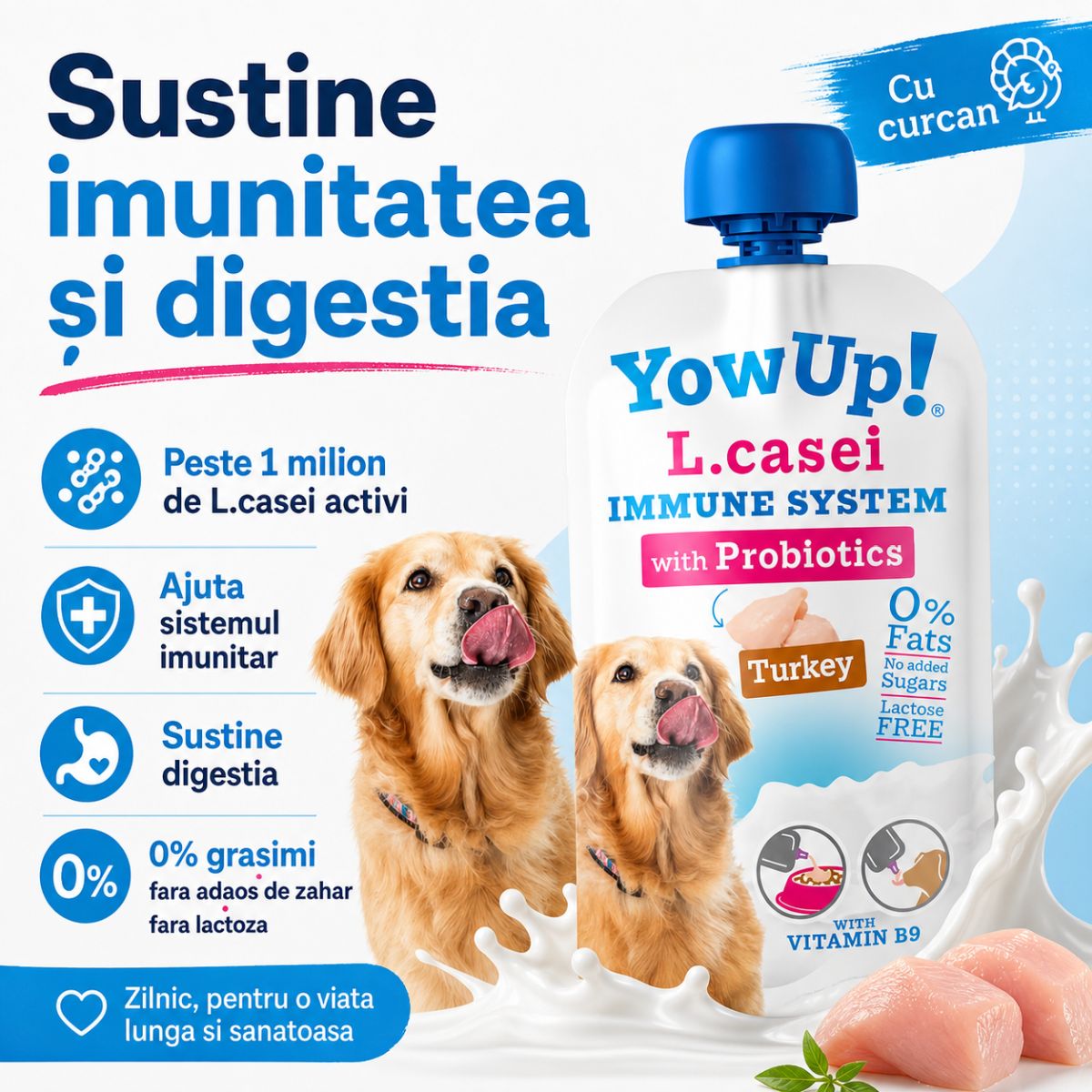 YOWUP! L Casei, XS-XL, Curcan, recompense funcționale câini, sistem imunitar, sistem digestiv, (topping), 115g - poza 3