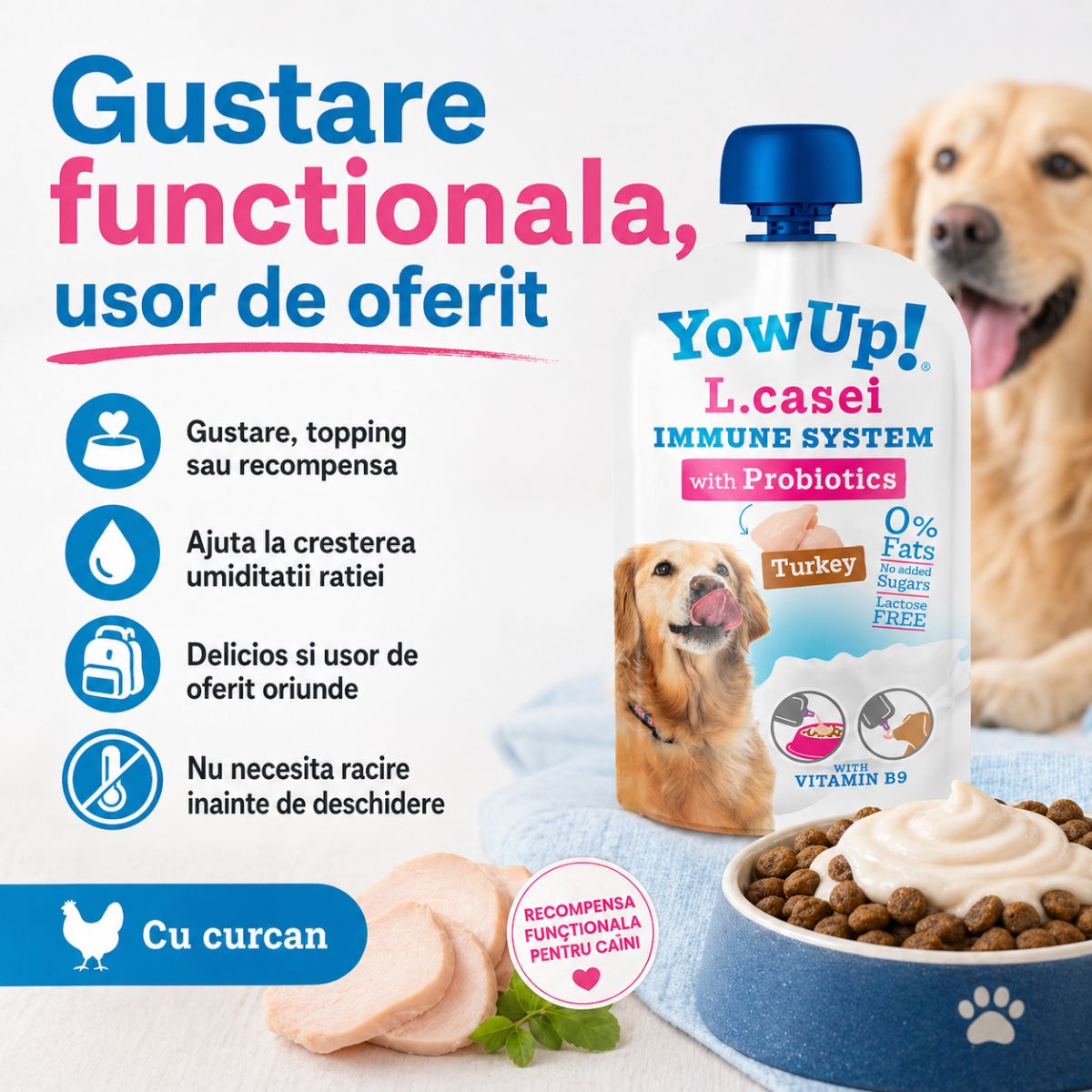 YOWUP! L Casei, XS-XL, Curcan, recompense funcționale câini, sistem imunitar, sistem digestiv, (topping), 115g - poza 5
