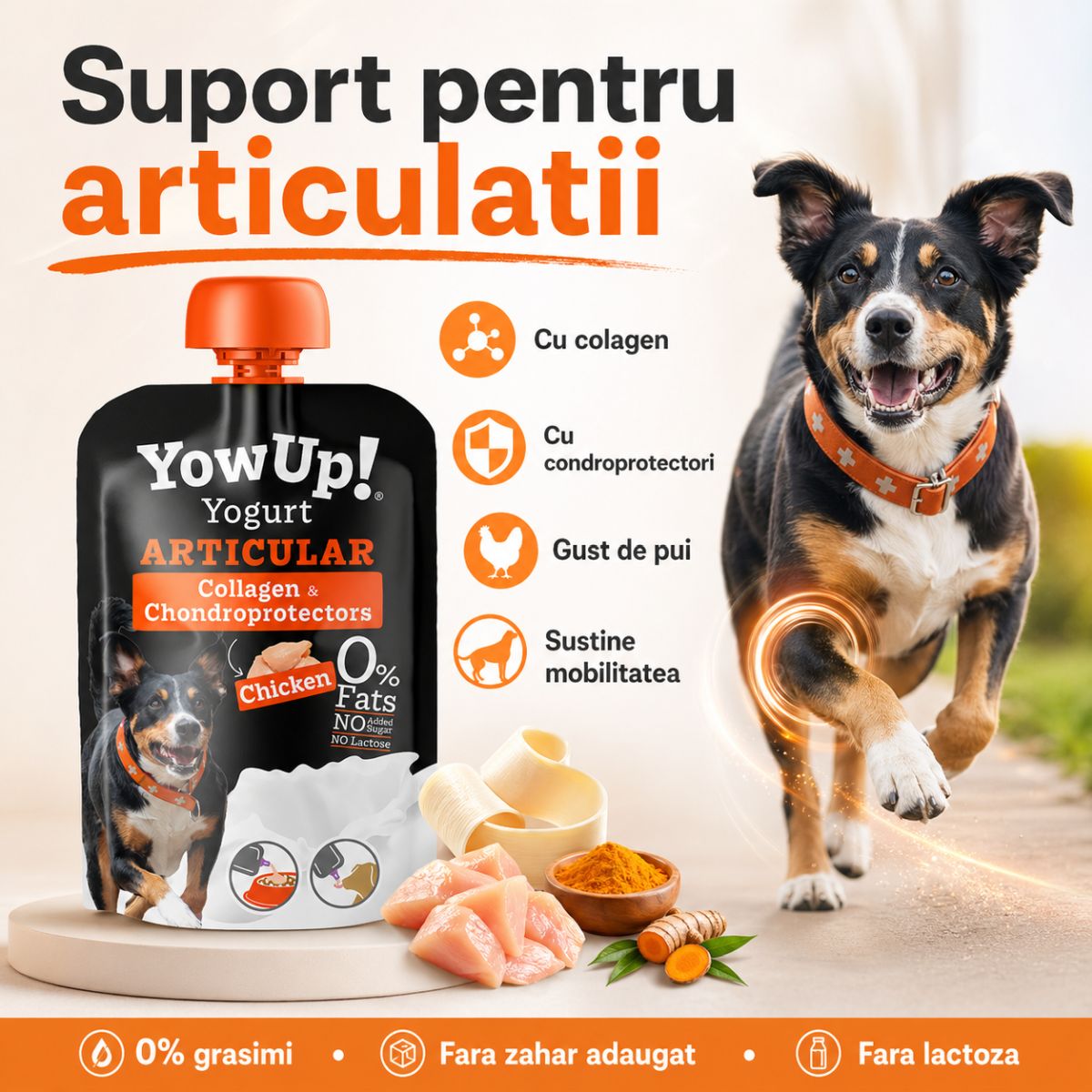 YOWUP! Yogurt Articular, XS-XL, Pui, recompense funcționale câini, sistem articular, (topping), 115g - poza 3