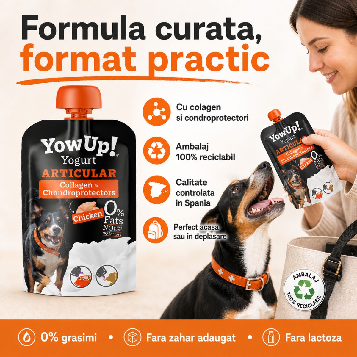 YOWUP! Yogurt Articular, XS-XL, Pui, recompense funcționale câini, sistem articular, (topping), 115g - poza 4