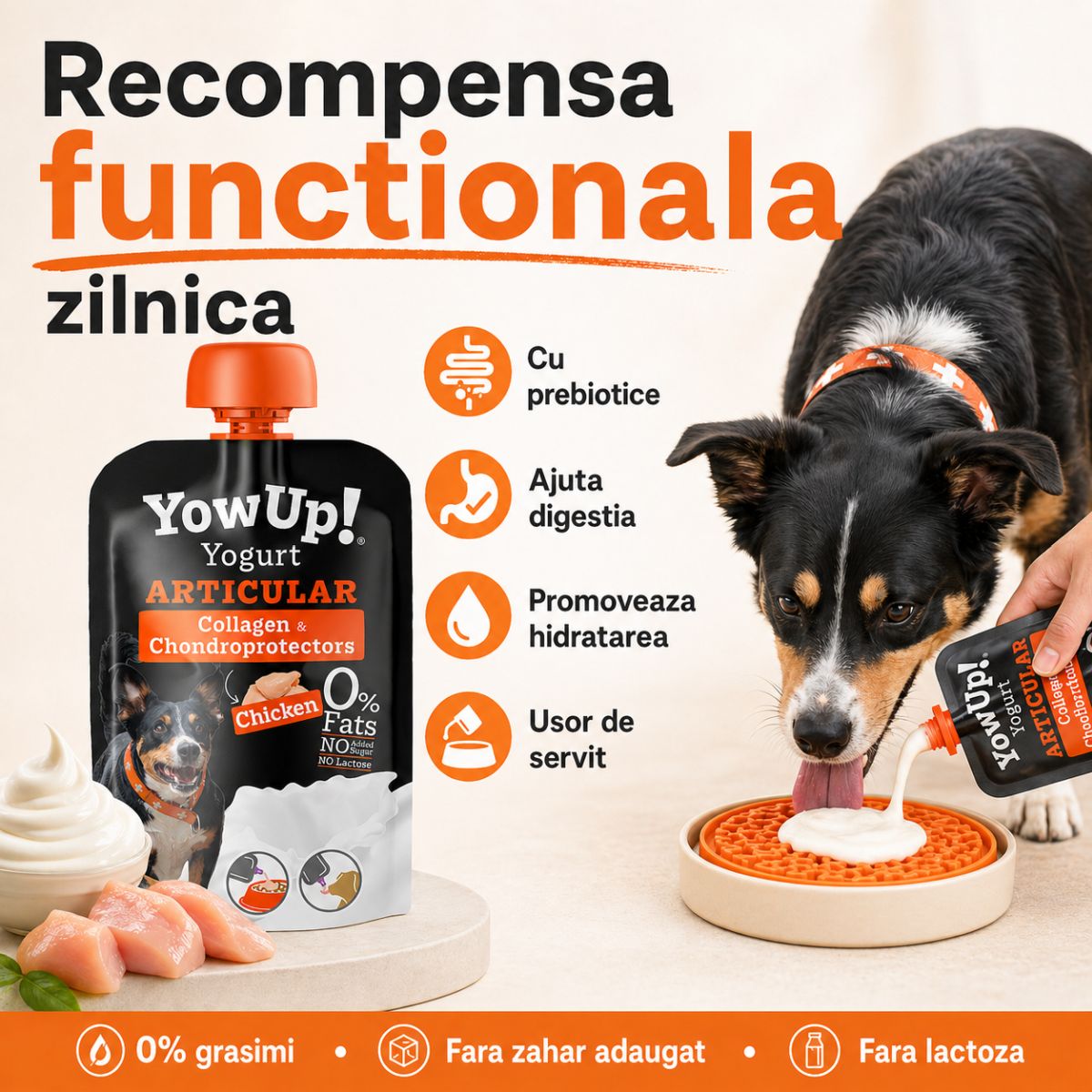 YOWUP! Yogurt Articular, XS-XL, Pui, recompense funcționale câini, sistem articular, (topping), 115g - poza 5